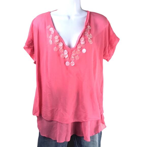 Banana Republic Silk Coral Flutter Top Shirt Blouse Sz Small - Picture 1 of 8